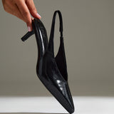 Eliza Black Faux Leather Court Heels