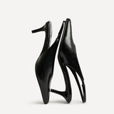 Eliza Black Faux Leather Court Heels