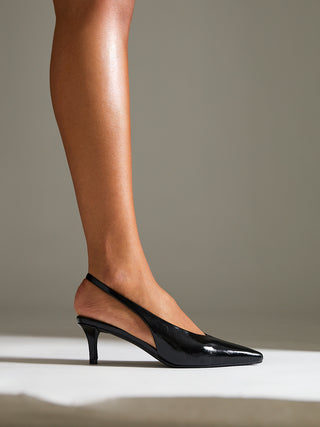 Eliza Black Faux Leather Court Heels