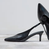 Eliza Black Faux Leather Court Heels
