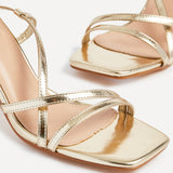 Ella Gold Faux Leather Strappy Heels