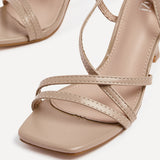Ella Nude Faux Leather Strappy Heels