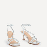 Ella Silver Faux Leather Strappy Heels