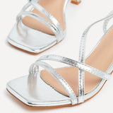 Ella Silver Faux Leather Strappy Heels
