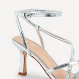 Ella Silver Faux Leather Strappy Heels