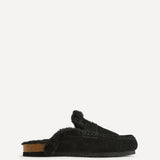 Elma Black Suede Leather Mules With Fur