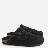 Elma Black Suede Leather Mules With Fur