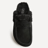 Elma Black Suede Leather Mules With Fur