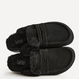 Elma Black Suede Leather Mules With Fur