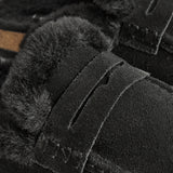 Elma Black Suede Leather Mules With Fur