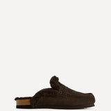 Elma Brown Suede Leather Mules With Fur