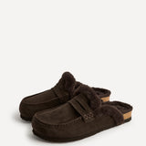 Elma Brown Suede Leather Mules With Fur