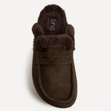 Elma Brown Suede Leather Mules With Fur