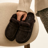 Elma Brown Suede Leather Mules With Fur