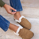Elma Chestnut Suede Leather Mules With Fur