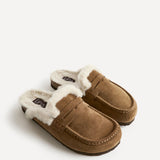 Elma Chestnut Suede Leather Mules With Fur