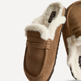 Elma Chestnut Suede Leather Mules With Fur