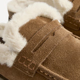 Elma Chestnut Suede Leather Mules With Fur