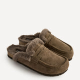 Elma Mocha Suede Leather Mules With Fur