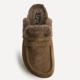 Elma Mocha Suede Leather Mules With Fur
