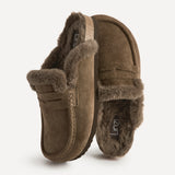 Elma Mocha Suede Leather Mules With Fur