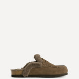 Elma Mocha Suede Leather Mules With Fur