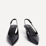 Elvira Black Faux Leather Kitten Court Heels