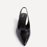 Elvira Black Faux Leather Kitten Court Heels