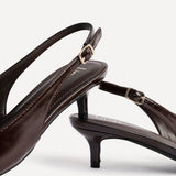 Elvira Brown Faux Leather Kitten Court Heels