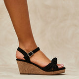 Elyah Black Faux Suede Cork Wedges