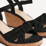 Elyah Black Faux Suede Cork Wedges
