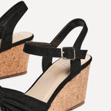 Elyah Black Faux Suede Cork Wedges