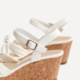 Elyah White Faux Leather Cork Wedges