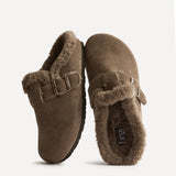 Ember Mocha Suede Leather Fur Lined Clogs