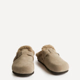 Ember Taupe Suede Leather Fur Lined Clogs