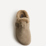 Ember Taupe Suede Leather Fur Lined Clogs