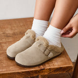 Ember Taupe Suede Leather Fur Lined Clogs