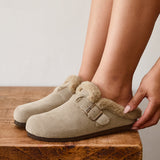 Ember Taupe Suede Leather Fur Lined Clogs