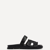 Emmy Black Faux Leather Sandals