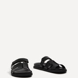 Emmy Black Faux Leather Sandals