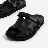 Emmy Black Faux Leather Sandals