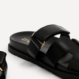 Emmy Black Faux Leather Sandals