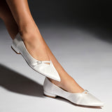 Engaged Bridal Ivory Satin Ballet Flats