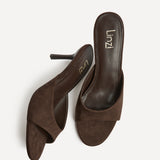 Erin Brown Faux Suede Mule Heels
