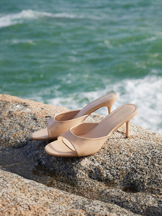 Erin Mocha Faux Leather Mule Heels