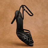 Eros Black Faux Leather Caged Heels