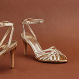 Eros Gold Faux Leather Caged Heels