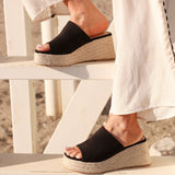 Espresso Black Espadrille Mule Wedges