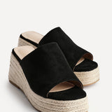 Espresso Black Espadrille Mule Wedges