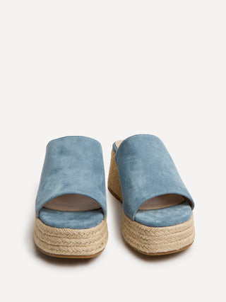 Espresso Pale Blue Faux Suede Espadrille Mule Wedges